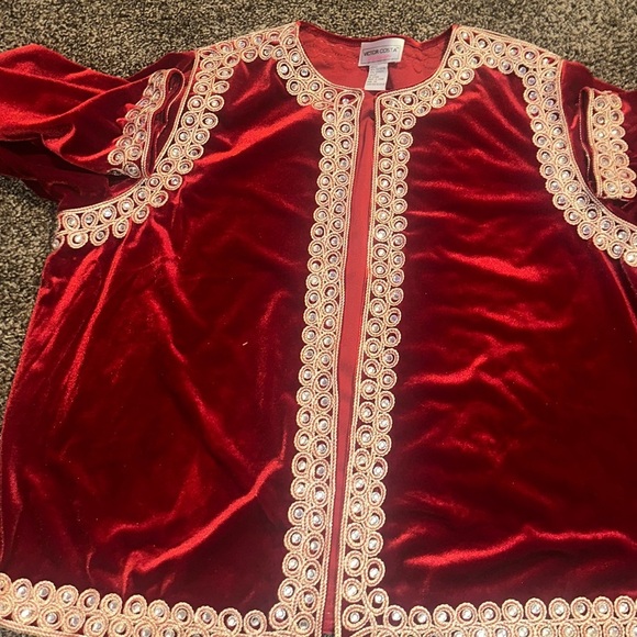 Victor Costa Vintage Red Velvet Blazer with Gold Embellishments Renaissance - Picture 3 of 4